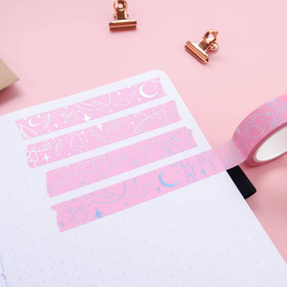 Witchy Delights Pink Holographic Silver Foil Washi Tape