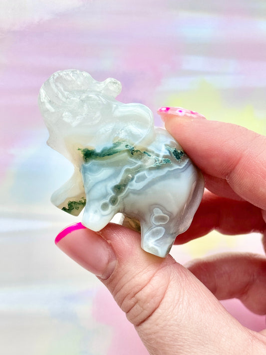 Moss Agate Elephant Evie