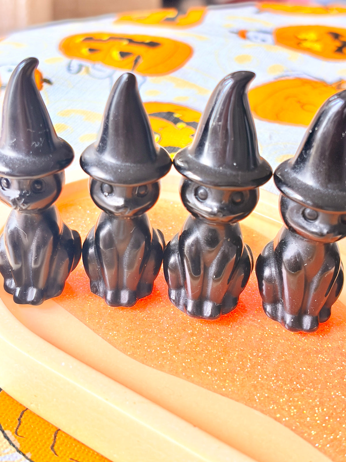 Black Obsidian Witchy Cats