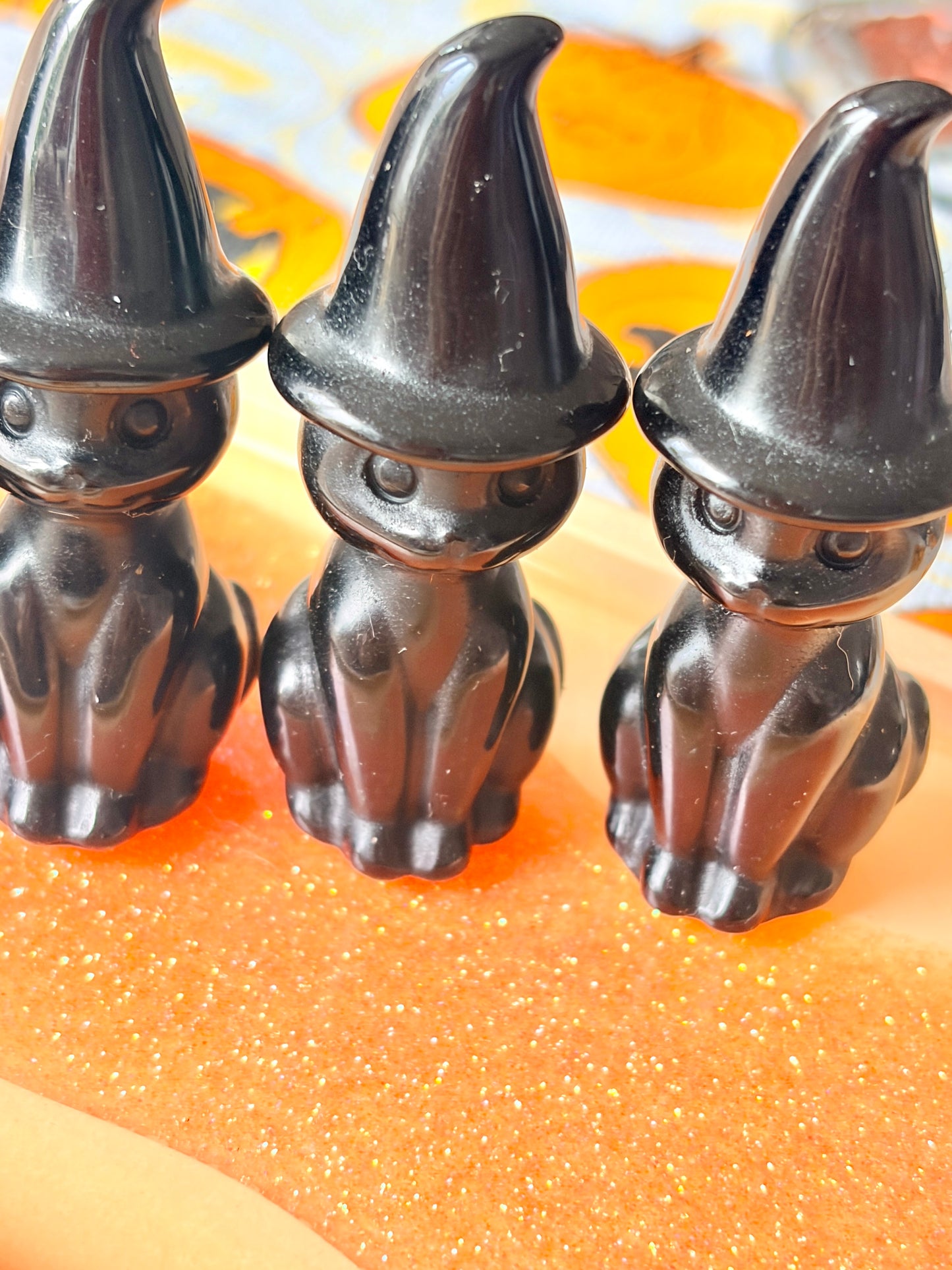 Black Obsidian Witchy Cats