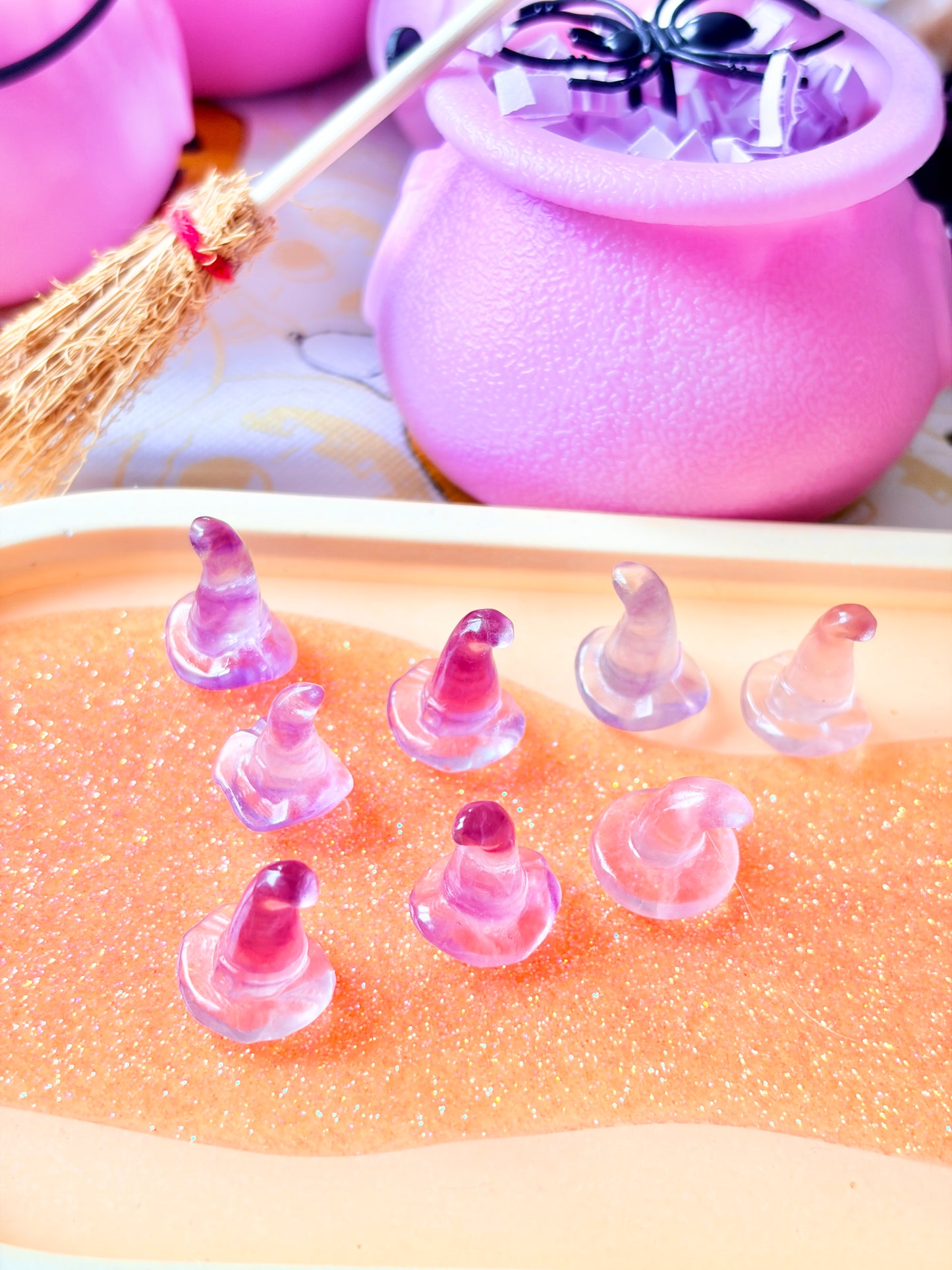 Pink fluorite Witches Hats