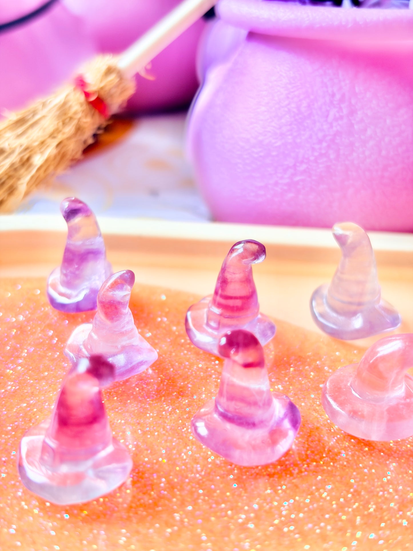 Pink fluorite Witches Hats