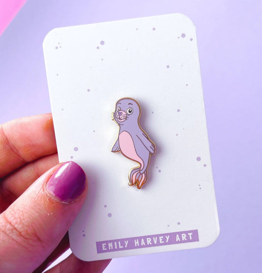 Cute Baby Seal Gold Enamel Pin